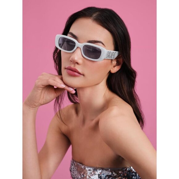 Bride Sunglasses White Marble Silver Logo Bachelorette Bridal Shower Accessory